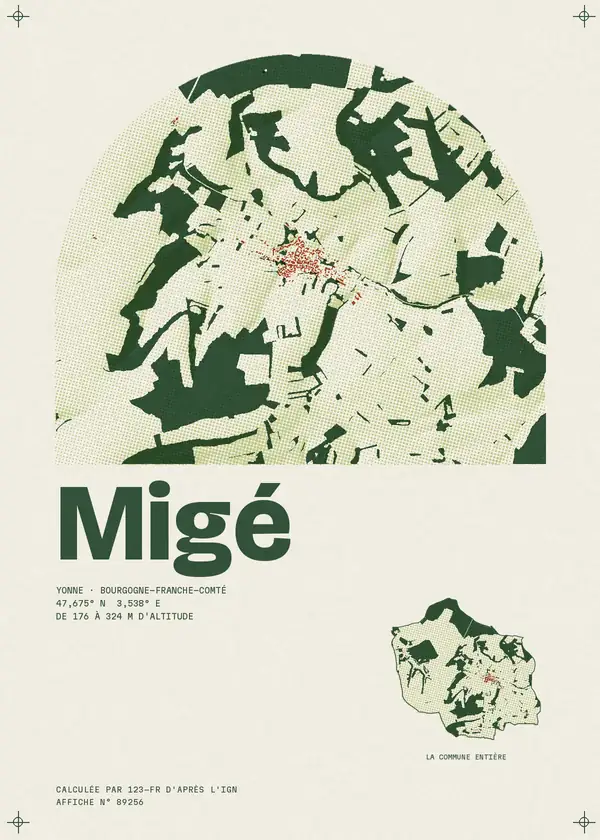 Affiche de Migé, calculée par 123-fr d'après l'IGN
