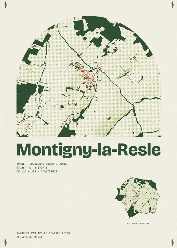 Affiche de Montigny-la-Resle, calculée par 123-fr d'après l'IGN