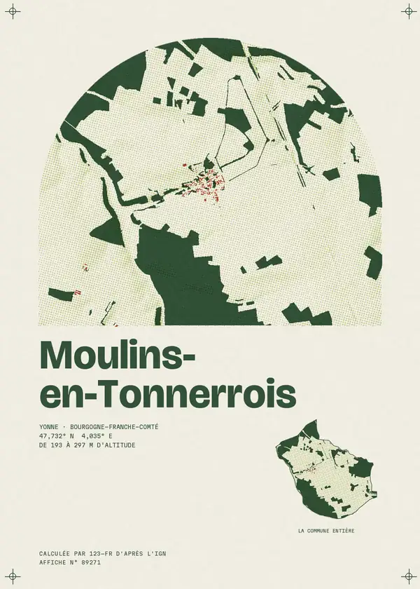 Affiche de Moulins-en-Tonnerrois, calculée par 123-fr d'après l'IGN