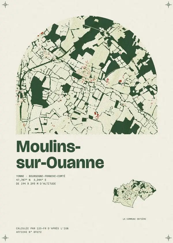 Affiche de Moulins-sur-Ouanne, calculée par 123-fr d'après l'IGN