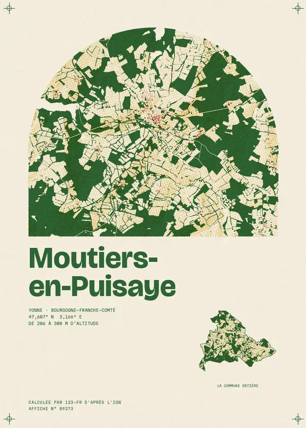 Affiche de Moutiers-en-Puisaye, calculée par 123-fr d'après l'IGN