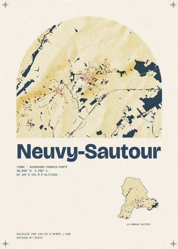 Affiche de Neuvy-Sautour, calculée par 123-fr d'après l'IGN