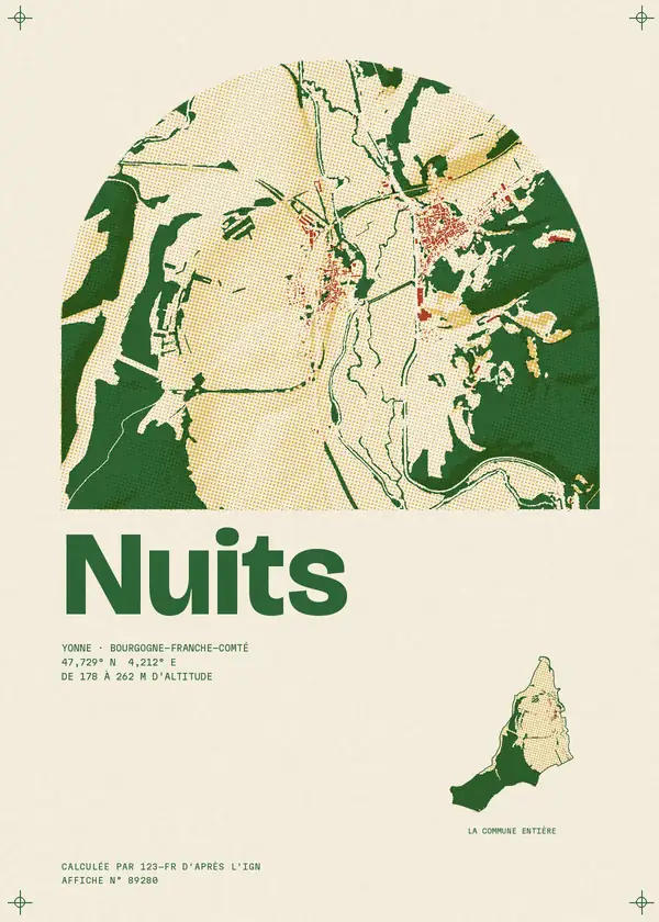 Affiche de Nuits, calculée par 123-fr d'après l'IGN
