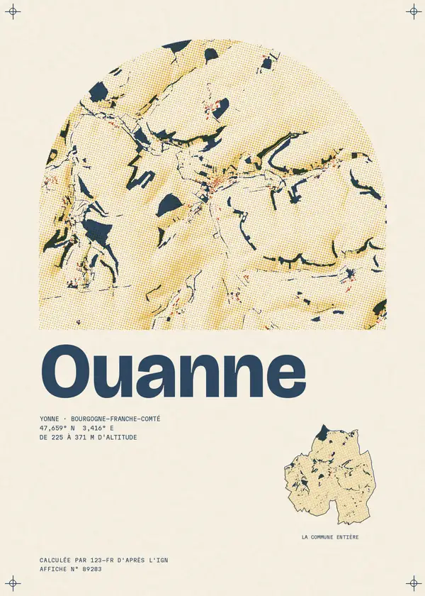 Affiche de Ouanne, calculée par 123-fr d'après l'IGN