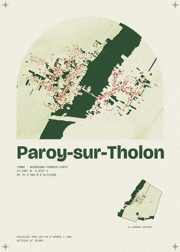Affiche de Paroy-sur-Tholon, calculée par 123-fr d'après l'IGN