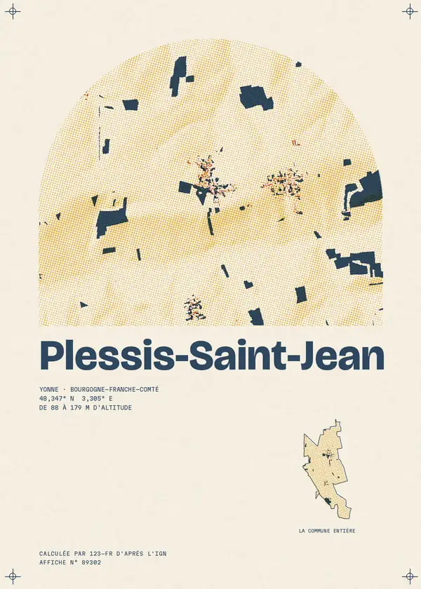 Affiche de Plessis-Saint-Jean, calculée par 123-fr d'après l'IGN
