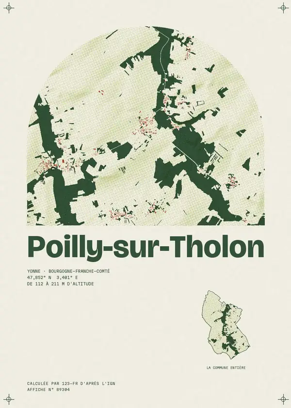 Affiche de Poilly-sur-Tholon, calculée par 123-fr d'après l'IGN