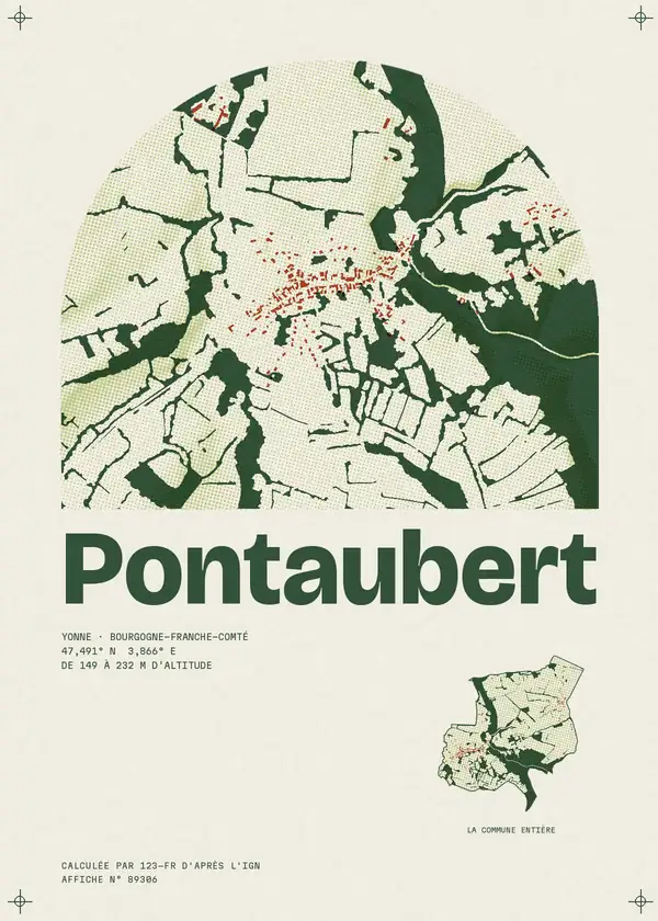Affiche de Pontaubert, calculée par 123-fr d'après l'IGN