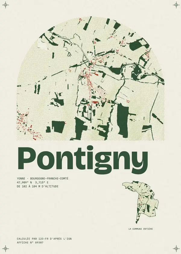 Affiche de Pontigny, calculée par 123-fr d'après l'IGN