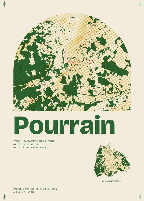 Affiche de Pourrain, calculée par 123-fr d'après l'IGN