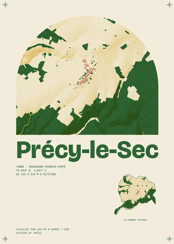 Affiche de Précy-le-Sec, calculée par 123-fr d'après l'IGN