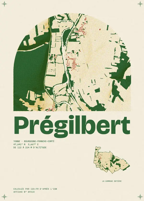 Affiche de Prégilbert, calculée par 123-fr d'après l'IGN