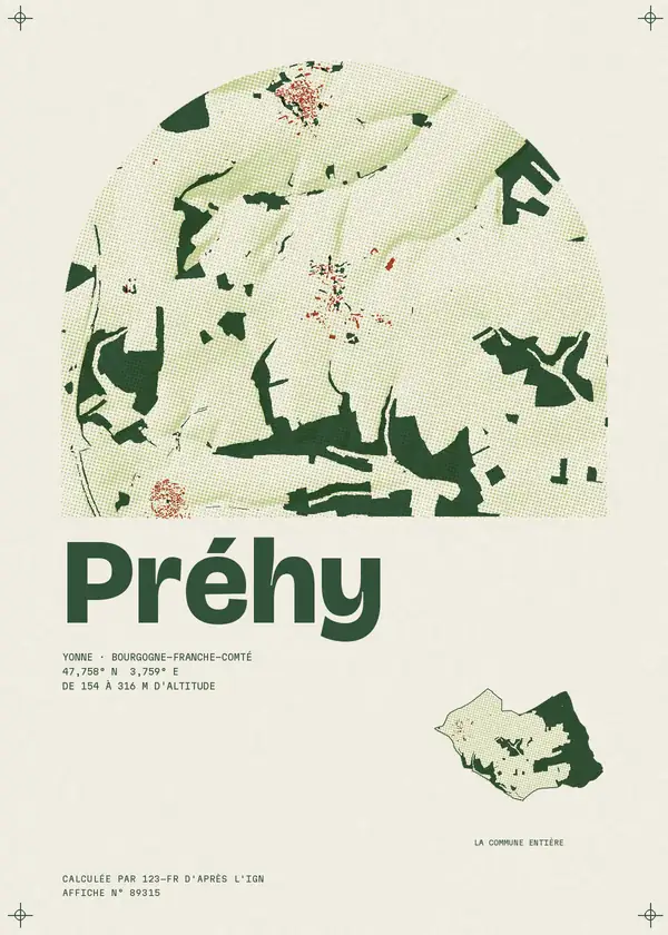 Affiche de Préhy, calculée par 123-fr d'après l'IGN