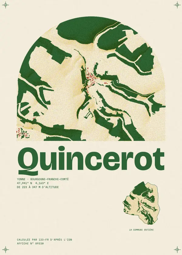 Affiche de Quincerot, calculée par 123-fr d'après l'IGN