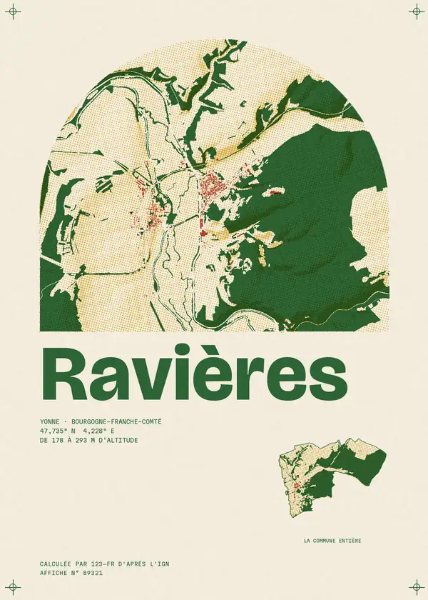 Affiche de Ravières, calculée par 123-fr d'après l'IGN