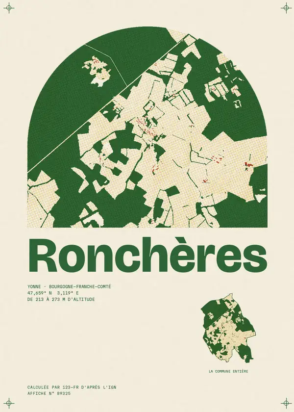 Affiche de Ronchères, calculée par 123-fr d'après l'IGN