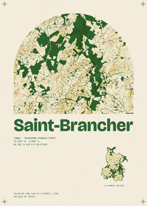 Affiche de Saint-Brancher, calculée par 123-fr d'après l'IGN