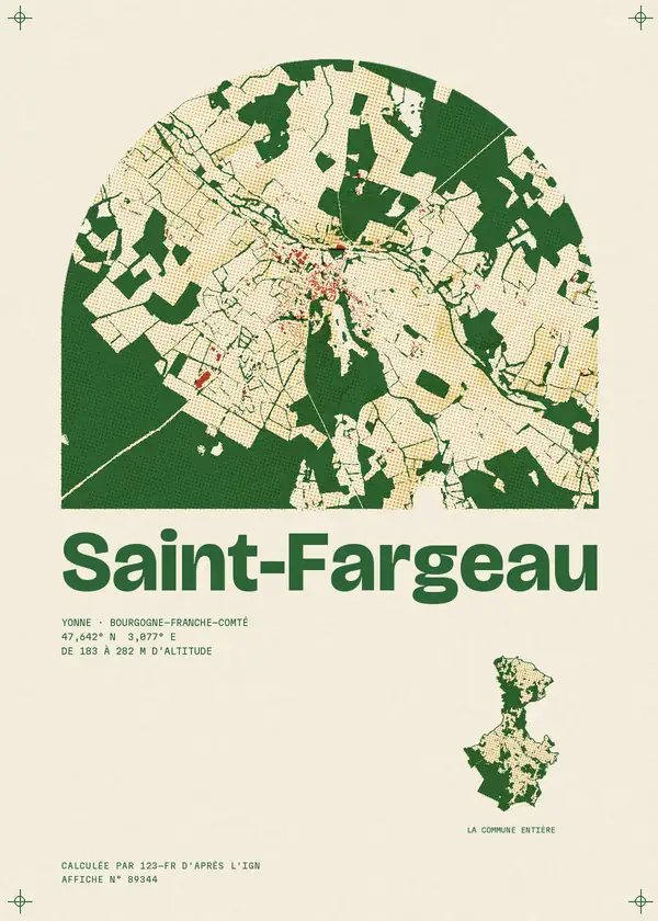 Affiche de Saint-Fargeau, calculée par 123-fr d'après l'IGN