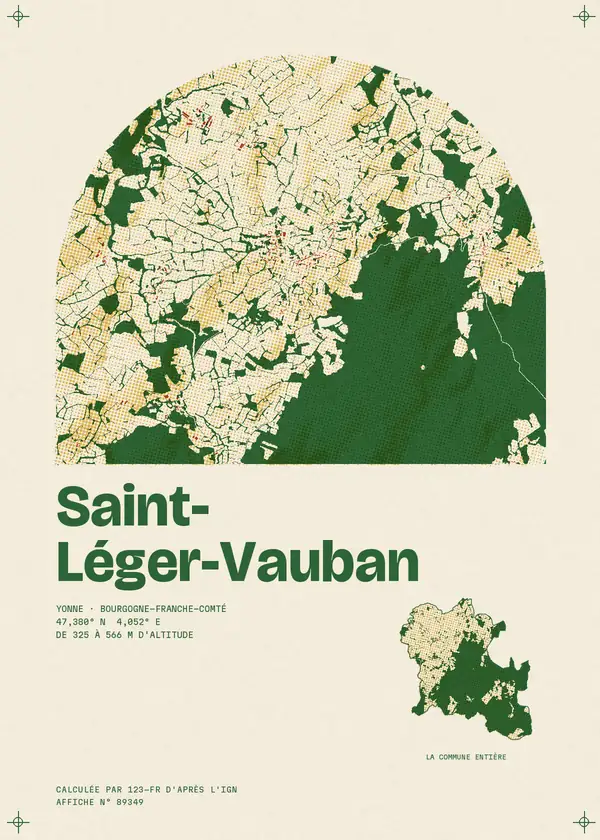 Affiche de Saint-Léger-Vauban, calculée par 123-fr d'après l'IGN