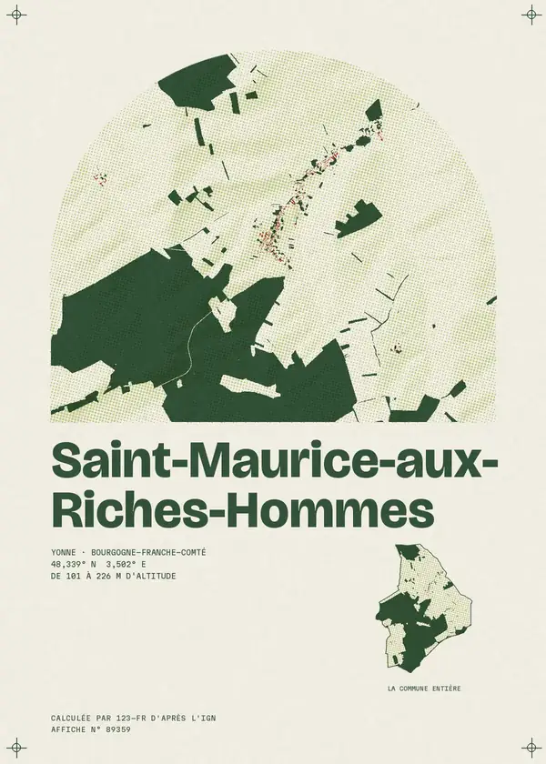 Affiche de Saint-Maurice-aux-Riches-Hommes, calculée par 123-fr d'après l'IGN