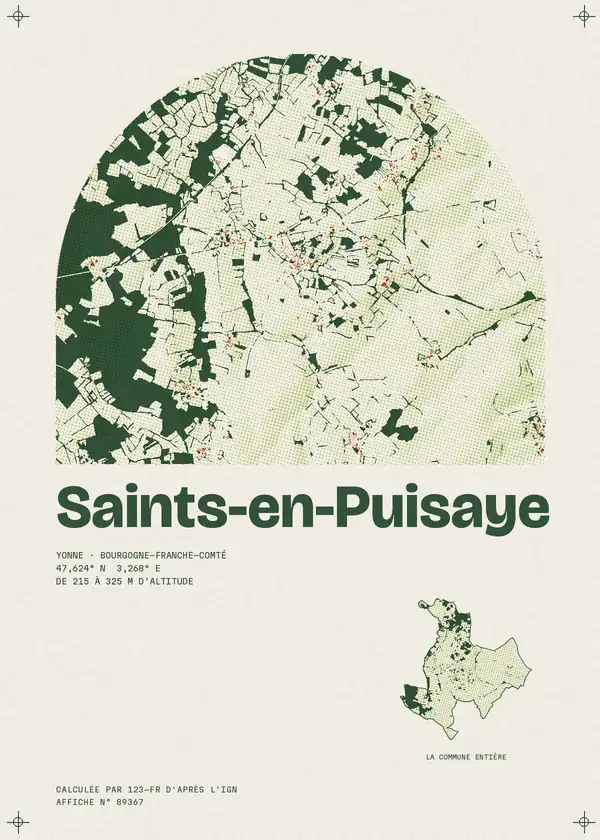 Affiche de Saints-en-Puisaye, calculée par 123-fr d'après l'IGN