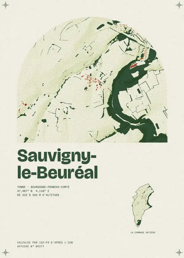 Affiche de Sauvigny-le-Beuréal, calculée par 123-fr d'après l'IGN