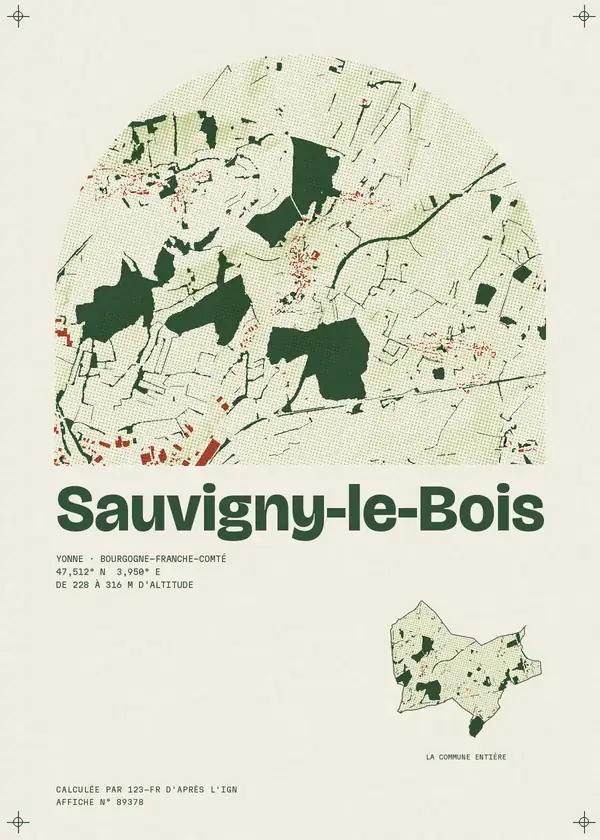 Affiche de Sauvigny-le-Bois, calculée par 123-fr d'après l'IGN