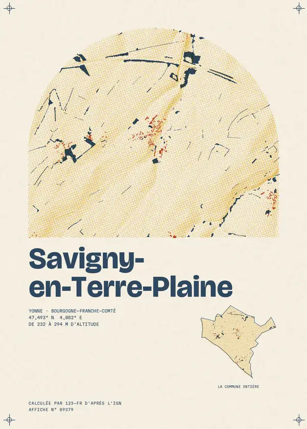 Affiche de Savigny-en-Terre-Plaine, calculée par 123-fr d'après l'IGN