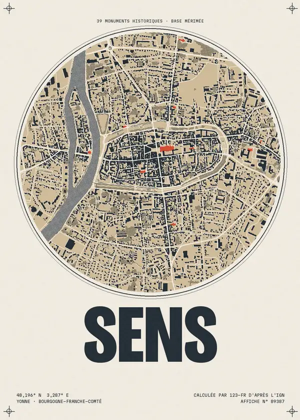 Affiche de Sens, calculée par 123-fr d'après l'IGN
