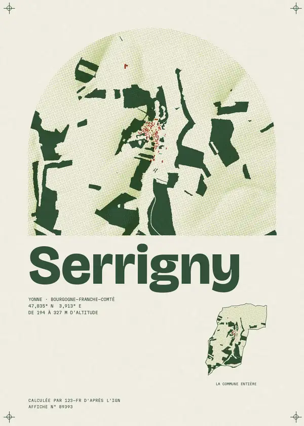 Affiche de Serrigny, calculée par 123-fr d'après l'IGN