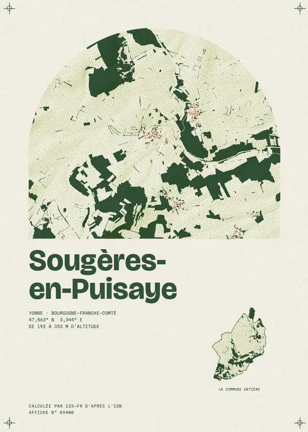 Affiche de Sougères-en-Puisaye, calculée par 123-fr d'après l'IGN