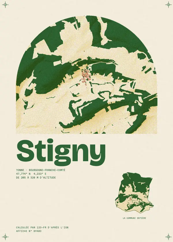 Affiche de Stigny, calculée par 123-fr d'après l'IGN