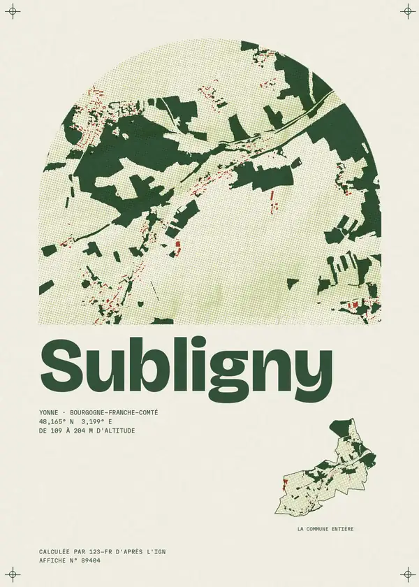 Affiche de Subligny, calculée par 123-fr d'après l'IGN