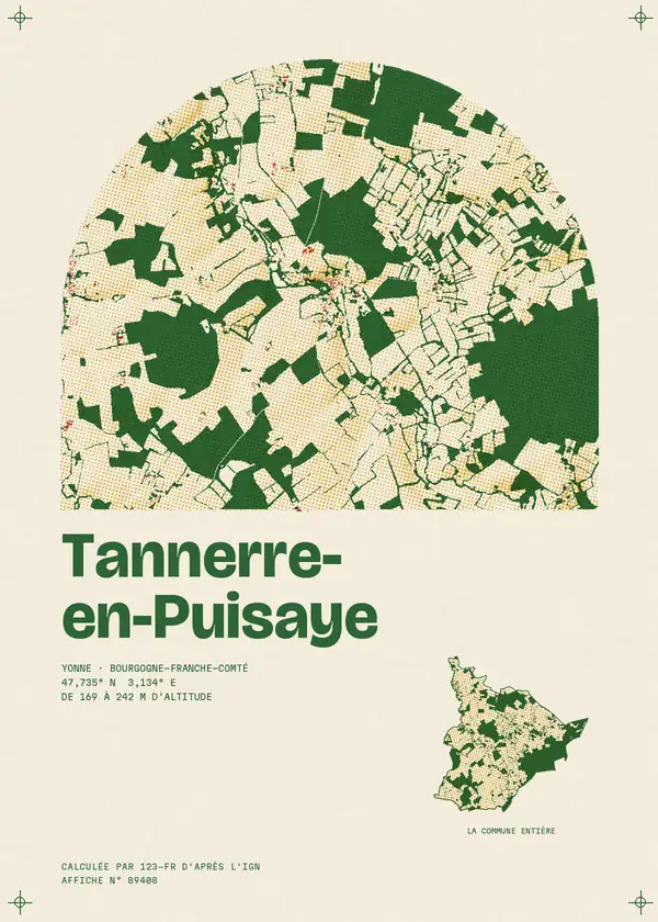Affiche de Tannerre-en-Puisaye, calculée par 123-fr d'après l'IGN
