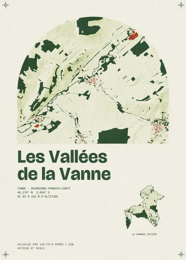 Affiche de Les Vallées de la Vanne, calculée par 123-fr d'après l'IGN
