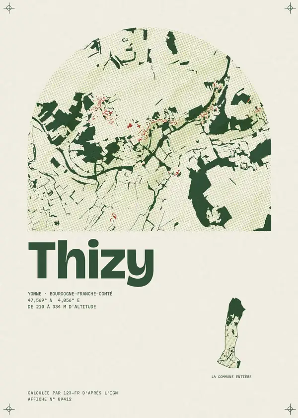 Affiche de Thizy, calculée par 123-fr d'après l'IGN