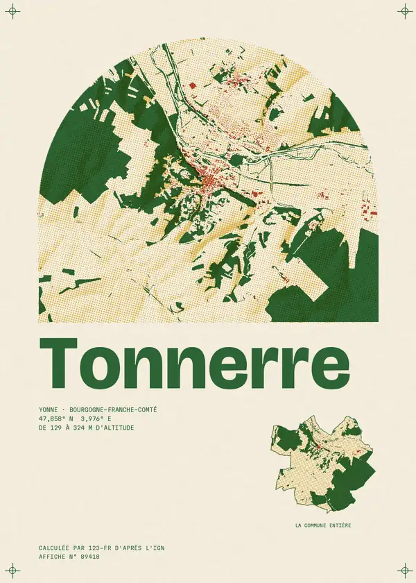 Affiche de Tonnerre, calculée par 123-fr d'après l'IGN