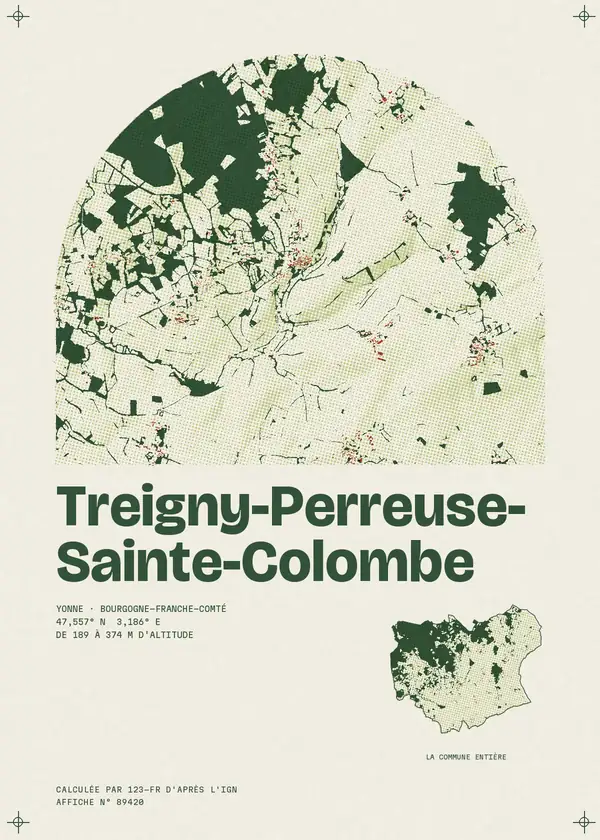 Affiche de Treigny-Perreuse-Sainte-Colombe, calculée par 123-fr d'après l'IGN