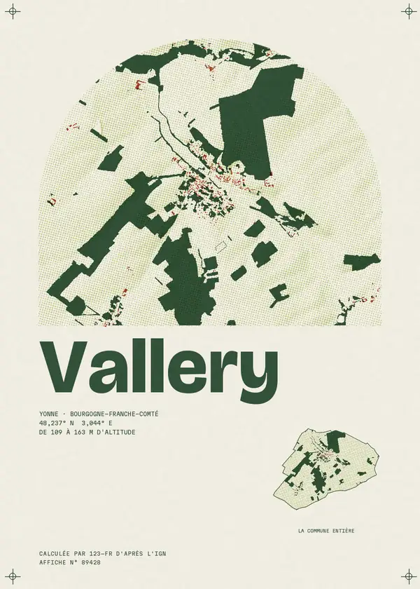 Affiche de Vallery, calculée par 123-fr d'après l'IGN