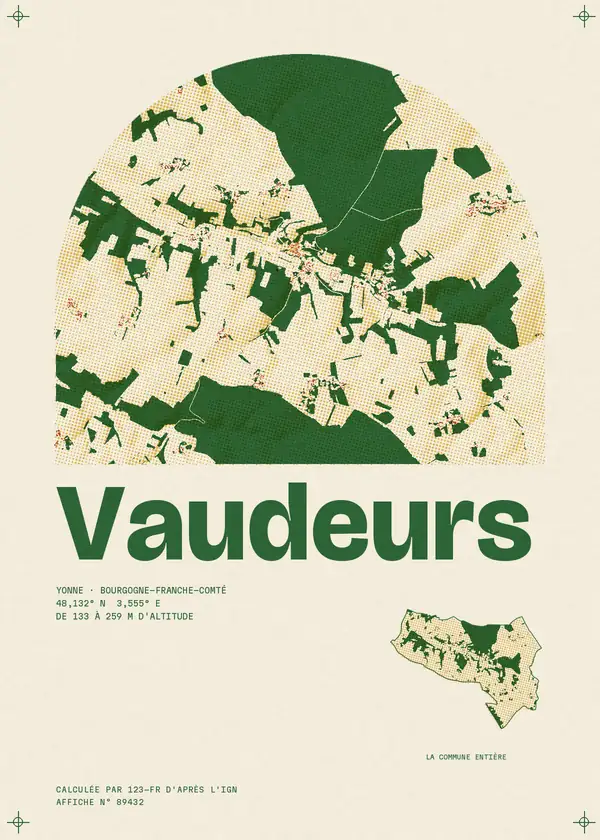 Affiche de Vaudeurs, calculée par 123-fr d'après l'IGN