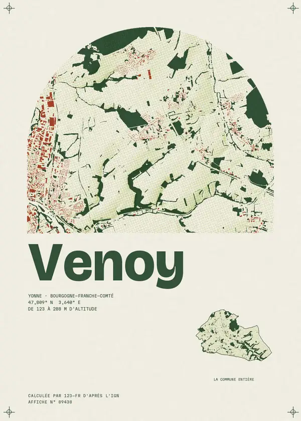 Affiche de Venoy, calculée par 123-fr d'après l'IGN