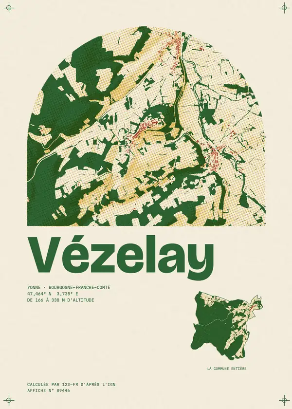 Affiche de Vézelay, calculée par 123-fr d'après l'IGN