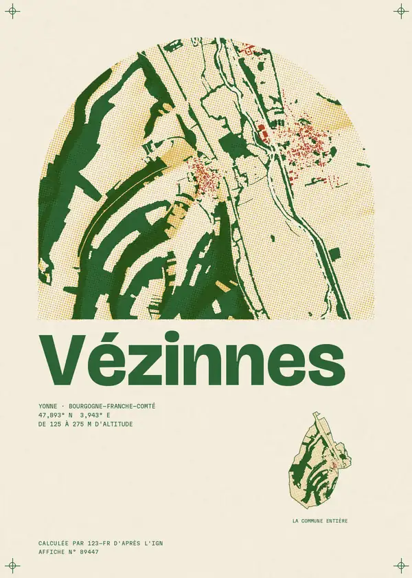Affiche de Vézinnes, calculée par 123-fr d'après l'IGN