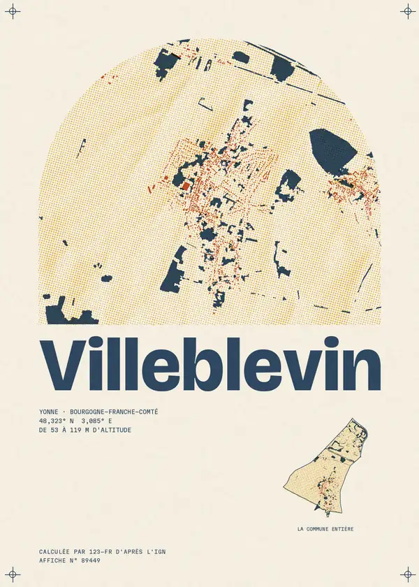 Affiche de Villeblevin, calculée par 123-fr d'après l'IGN