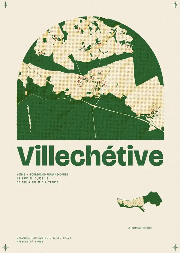 Affiche de Villechétive, calculée par 123-fr d'après l'IGN