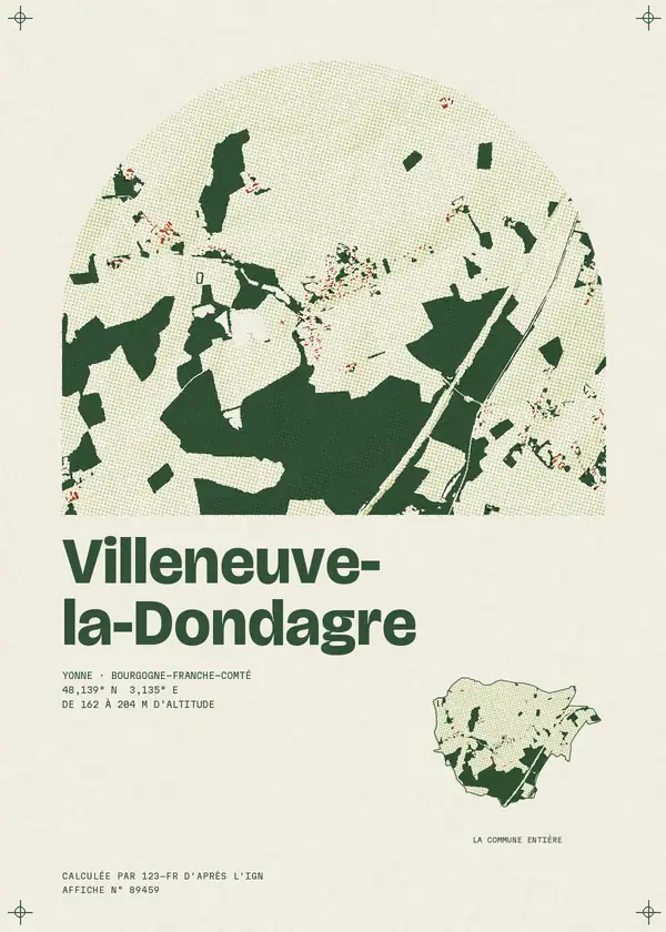 Affiche de Villeneuve-la-Dondagre, calculée par 123-fr d'après l'IGN