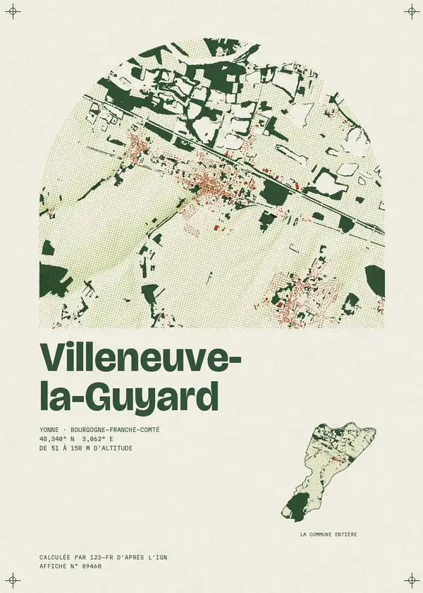 Affiche de Villeneuve-la-Guyard, calculée par 123-fr d'après l'IGN