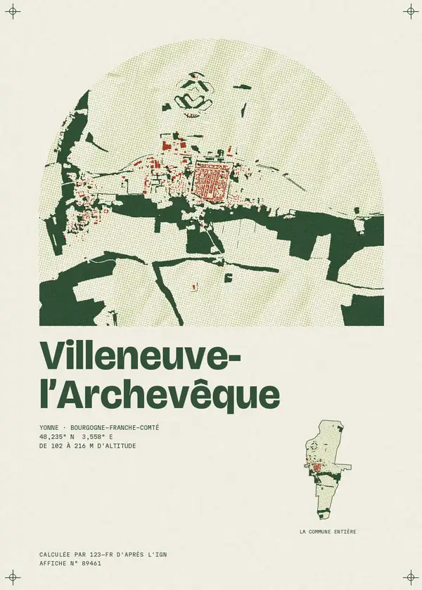 Affiche de Villeneuve-l'Archevêque, calculée par 123-fr d'après l'IGN