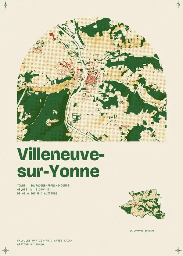 Affiche de Villeneuve-sur-Yonne, calculée par 123-fr d'après l'IGN