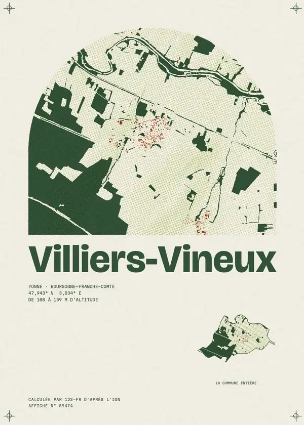 Affiche de Villiers-Vineux, calculée par 123-fr d'après l'IGN